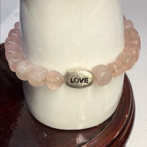 Bracelet Rose Quartz, Sterling Silver, Love Charm 6 3/4. Handcrafted M 925!